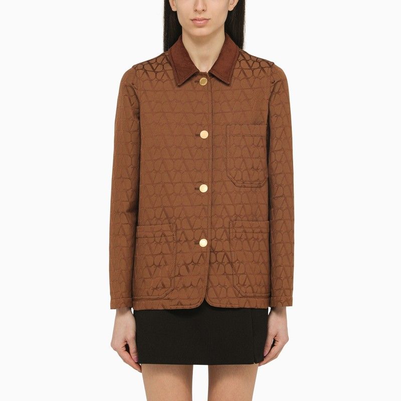 VALENTINO Chic Brown Cotton Blend Iconographe Jacket