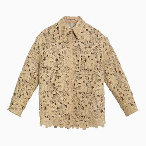 VALENTINO Elegant Beige Floral Perforated Shirt Jacket