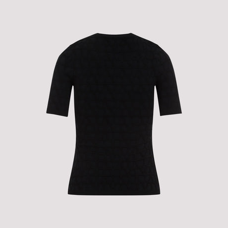 VALENTINO Black Viscose Sweater for Women with Ribbed Detailing