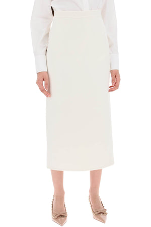 VALENTINO GARAVANI White Compact Drap Midi Skirt for Women - SS24 Collection