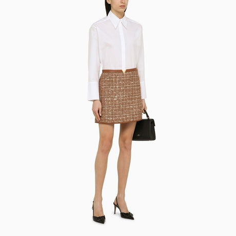 VALENTINO Elegant Gold Detail Mini Skirt in Brown Tweed