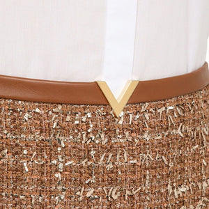 VALENTINO Elegant Gold Detail Mini Skirt in Brown Tweed