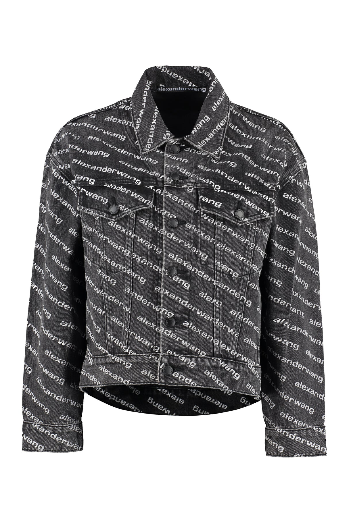 ALEXANDER WANG Printed Denim Jacket - All Over Logo Print, Classic Collar, 100% Cotton