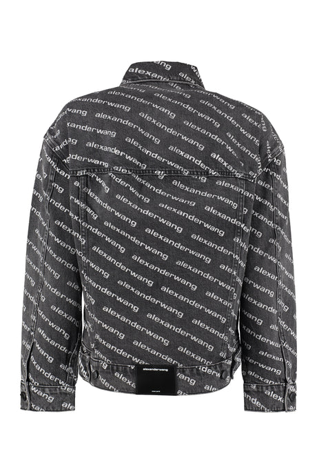 ALEXANDER WANG Printed Denim Jacket - All Over Logo Print, Classic Collar, 100% Cotton