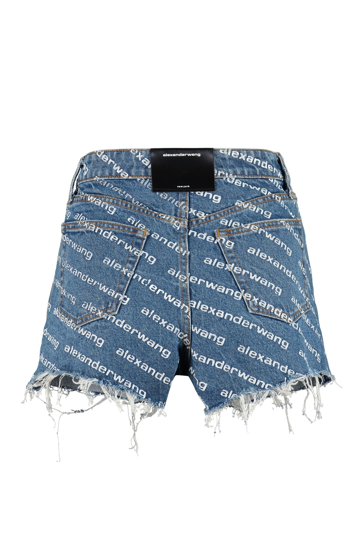 ALEXANDER WANG Bite Denim Shorts with All Over Logo Print and Frayed Hem for Women