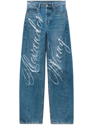 ALEXANDER WANG Distressed Balloon Jeans with Laser-Lifted Logo