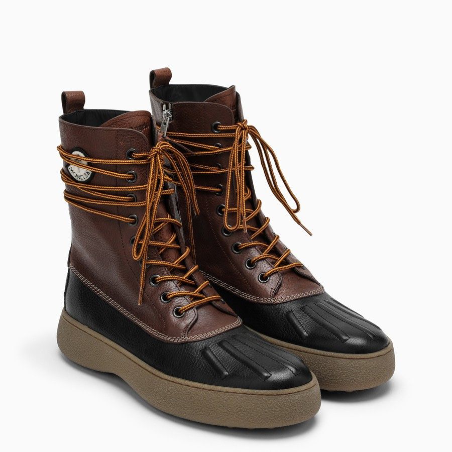 MONCLER GENIUS Men's Winter Lace-Up Ankle Boots in Brown Leather and Rubber