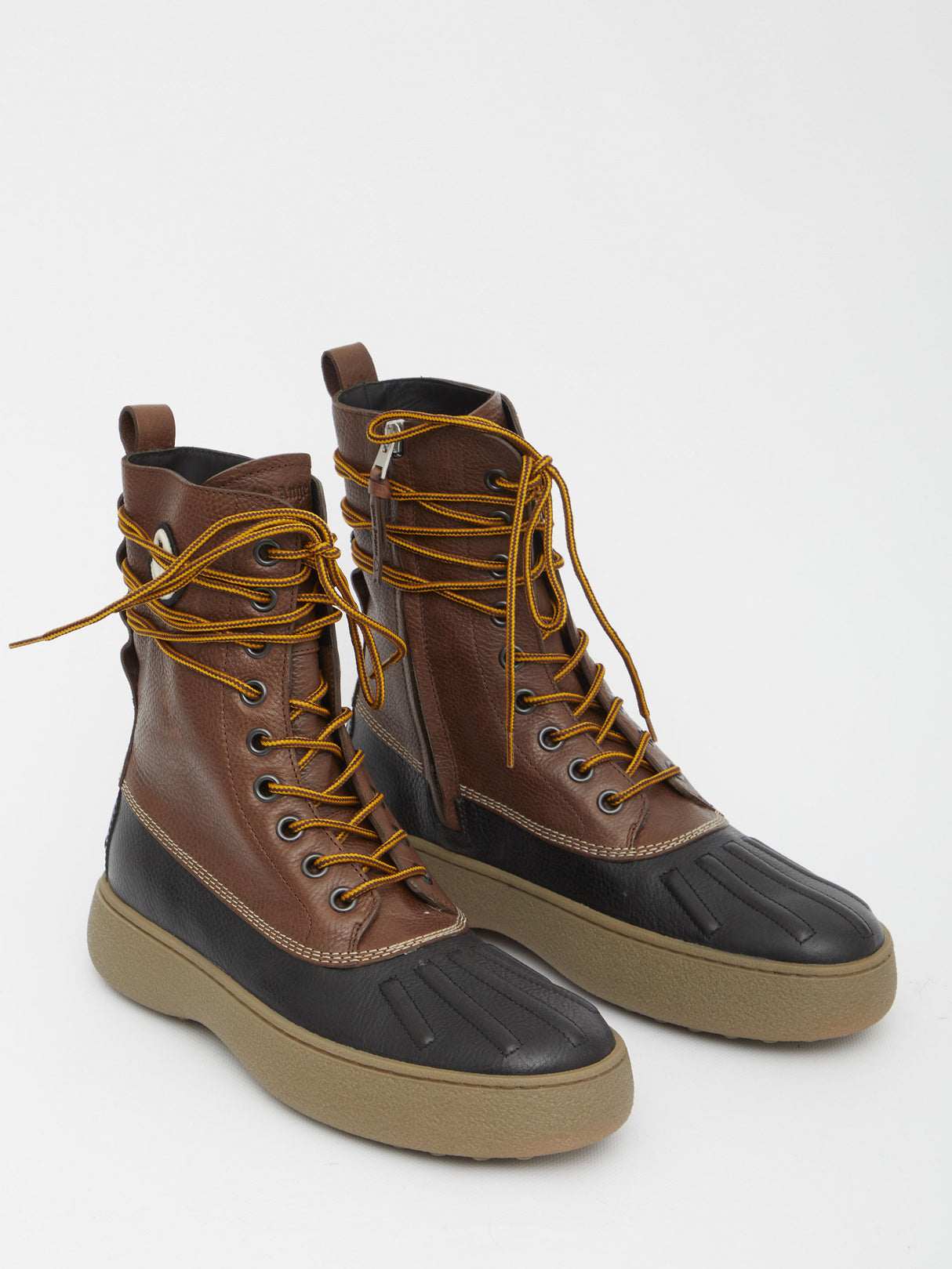 MONCLER GENIUS Men's Winter Lace-Up Ankle Boots in Brown Leather and Rubber