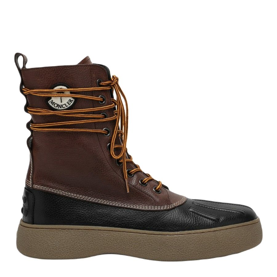 MONCLER GENIUS Men's Winter Lace-Up Ankle Boots in Brown Leather and Rubber