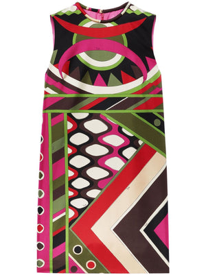 Multicolor Silk Shift Dress with Abstract Print and Concealed Zip Fastening