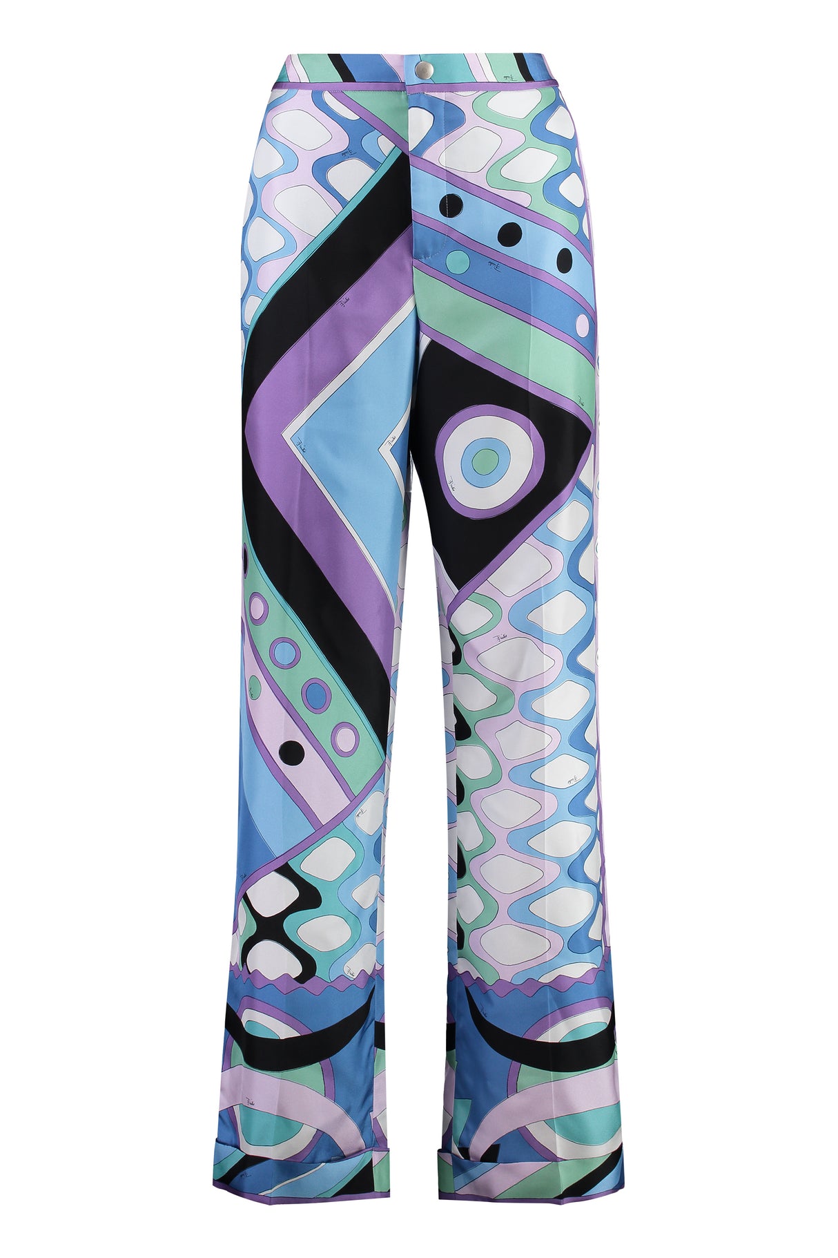 EMILIO PUCCI Luxury Light Blue Silk Pants with Vivara Print