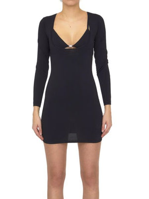 ALEXANDER WANG Black Stretch Fabric Dress with Built-In Bra and Crystal Logo for Women