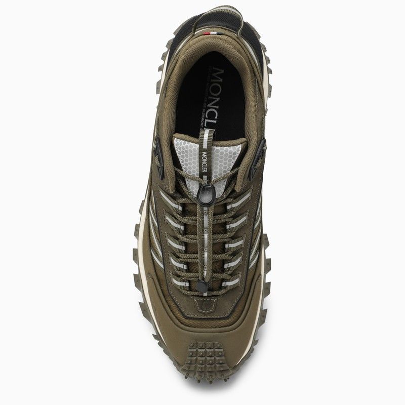 MONCLER Green Fabric and Leather Low Top Trainers for Men