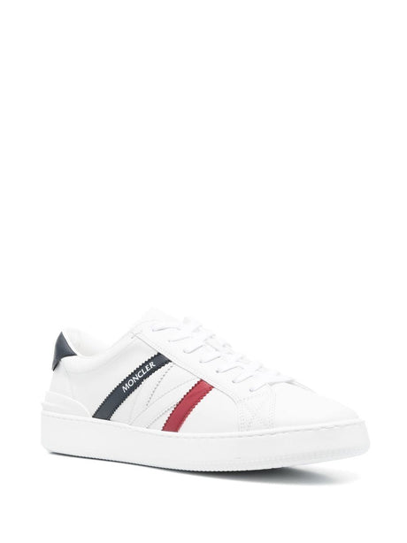 MONCLER White Leather Trainers for Men with Red and Blue Accents and Logo Detail