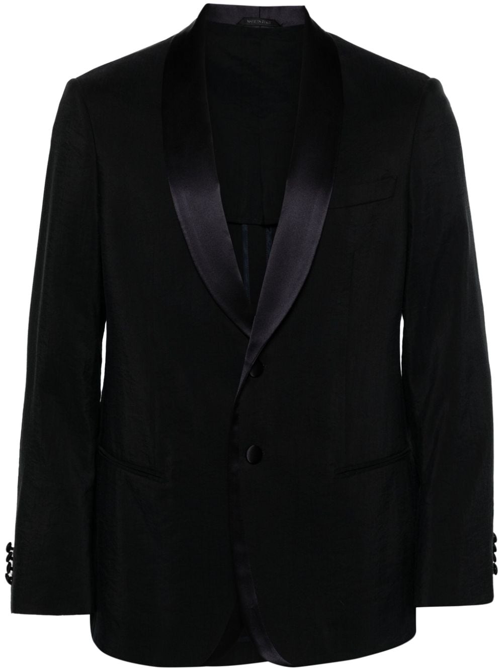 GIORGIO ARMANI Men's Black Crinkle Button Down Blazer for SS24