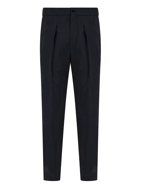 GIORGIO ARMANI Navy Pleated Trousers for Men - SS24 Collection