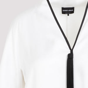 قميص حرير أبيض فاخر للنساء - إضافة مثالية لموسم صيف/ربيع 2024