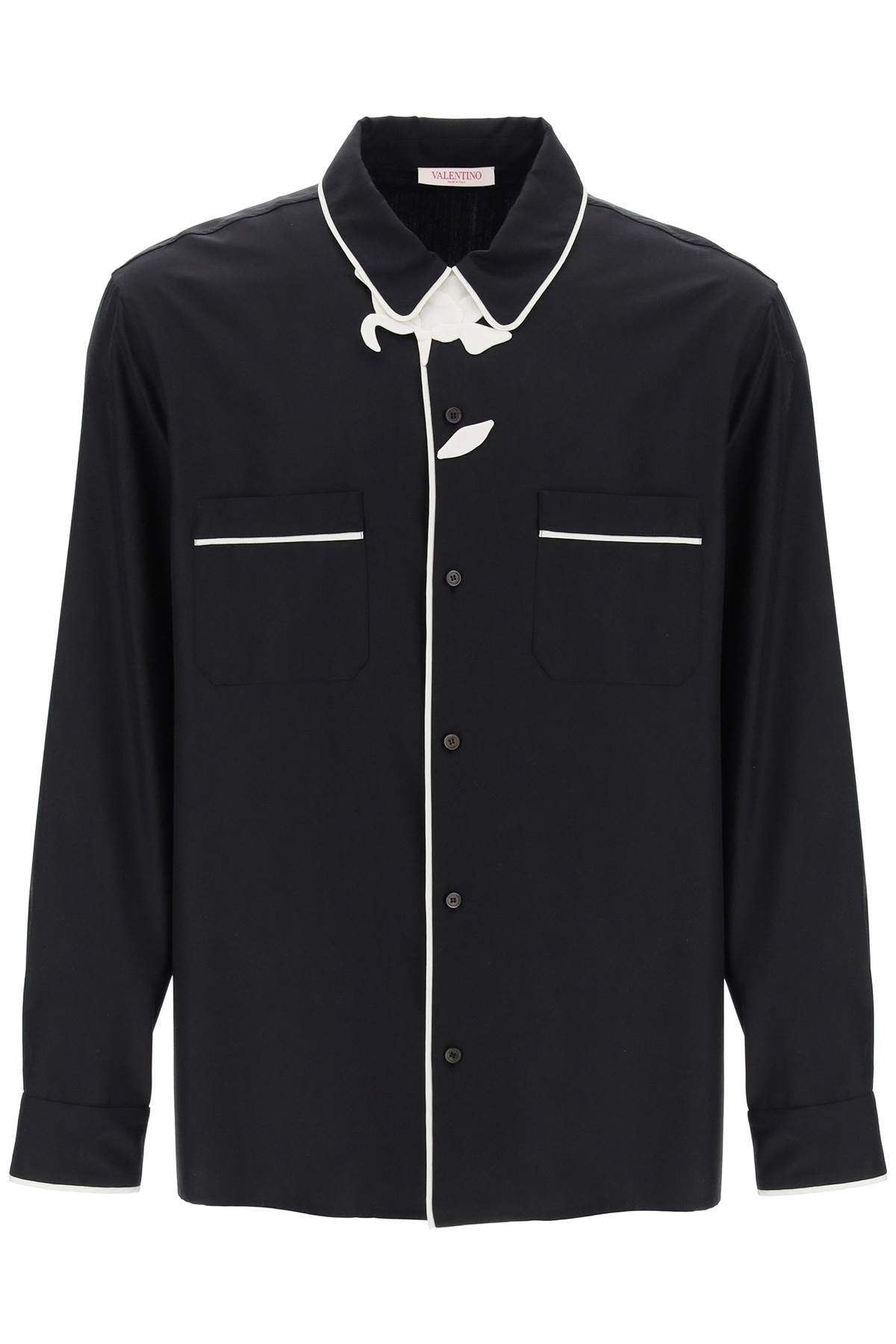 VALENTINO GARAVANI Luxurious Black Silk Pyjama-style Shirt with Flower Design