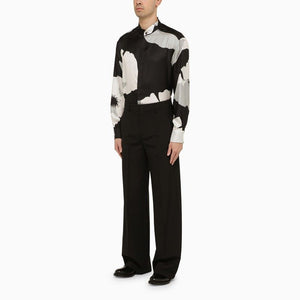 VALENTINO Elegant Floral Silk Shirt in Black, Grey & Ivory