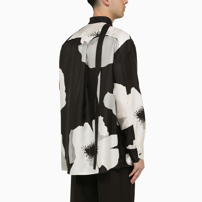 VALENTINO Elegant Floral Silk Shirt in Black, Grey & Ivory