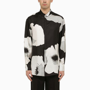 VALENTINO Elegant Floral Silk Shirt in Black, Grey & Ivory