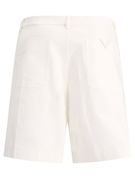 VALENTINO White V-Detail Cotton Shorts for Men