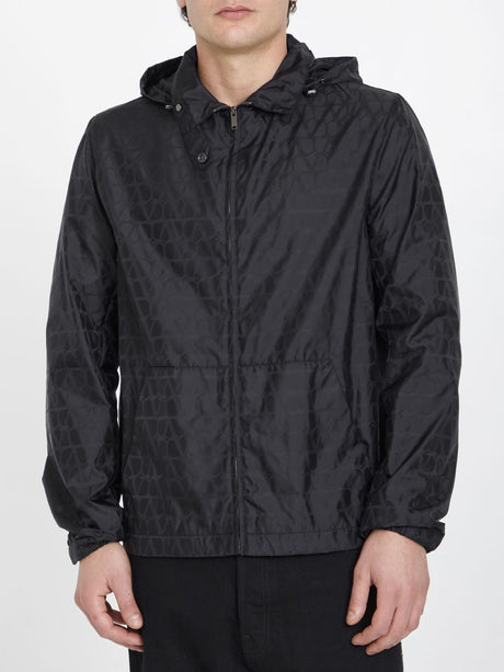 VALENTINO Stylish Black Nylon Jacket with Logo Design for Men