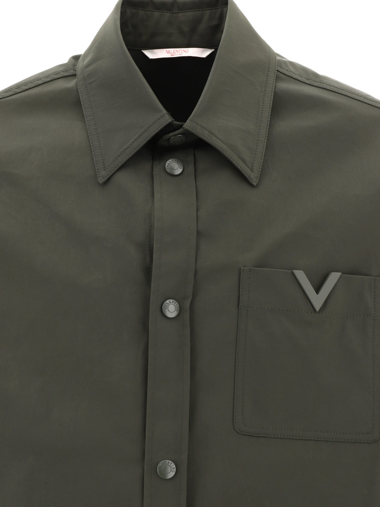 VALENTINO Green Nylon Overshirt with Rubberised V Detail