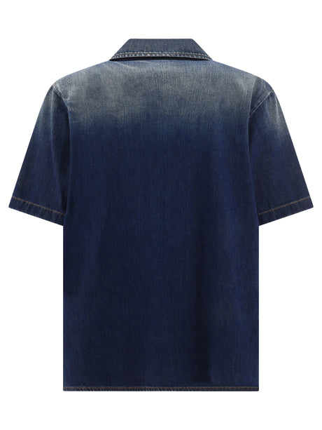 VALENTINO Denim Chambray Cotton Bowling Shirt for Men - SS24 Collection