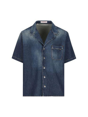 VALENTINO Men's Lightweight Dark Wash Denim Shirt for SS24