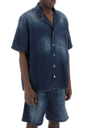 VALENTINO Men's Lightweight Dark Wash Denim Shirt for SS24