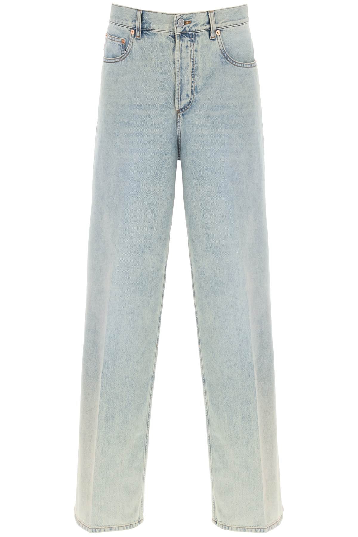 Men's Vintage Light Wash Oversized Jeans with V Detail