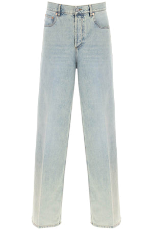 VALENTINO GARAVANI Men's Oversized Light Wash Jeans with V Detail