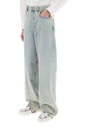 Men's Vintage Light Wash Oversized Jeans with V Detail