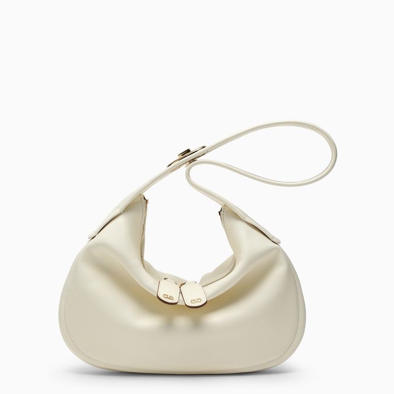 VALENTINO GARAVANI Ivory Leather Small Go-Hobo Crossbody Bag with Gold-Tone VLogo Clasp