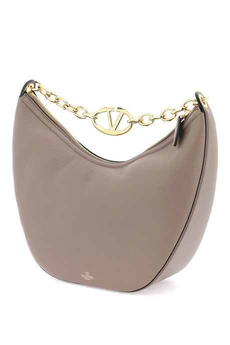 VALENTINO GARAVANI Burgundy Leather Medium VLogo Moon Hobo Handbag with Chain Handle and Crossbody Strap