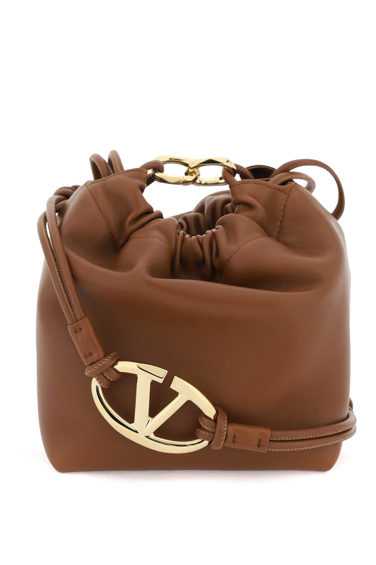 VALENTINO Women's Tobacco Brown Mini Leather Bucket Bag - SS24