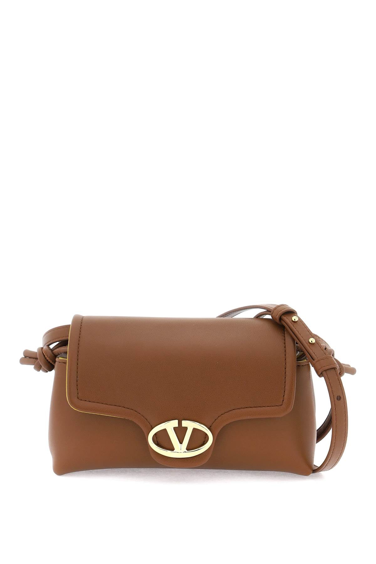 VALENTINO GARAVANI Mini VLogo 1960 Gold Emblem Leather Crossbody Bag in Brown