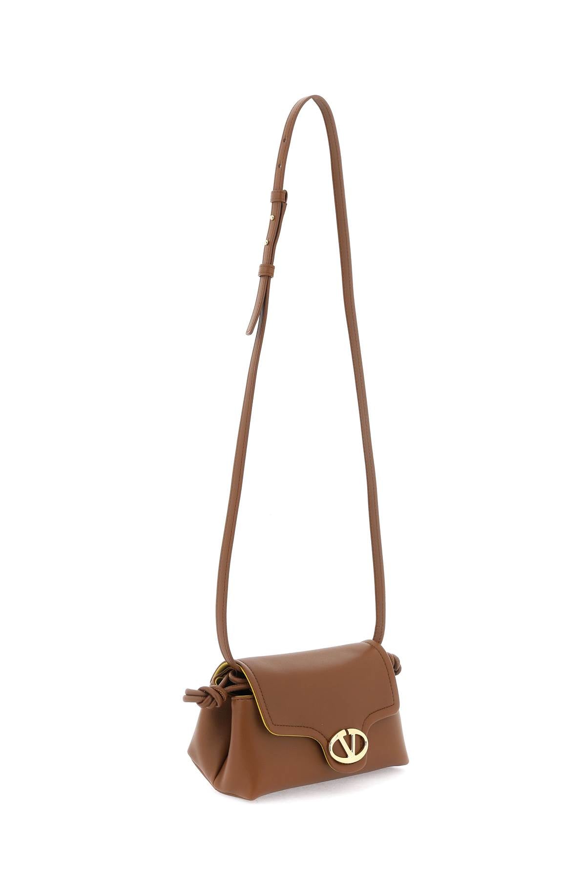 VALENTINO GARAVANI Mini VLogo 1960 Gold Emblem Leather Crossbody Bag in Brown