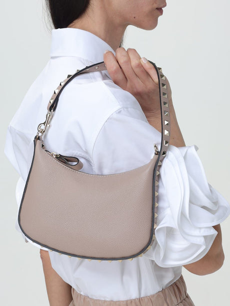 VALENTINO Mini Rockstud Ivory Calf Leather Hobo Shoulder Bag for Women