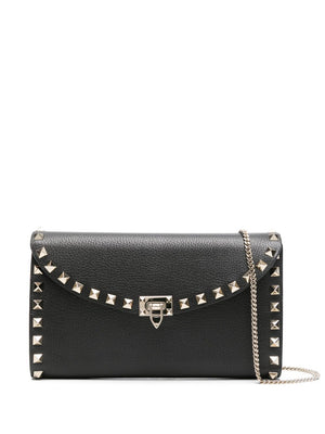 VALENTINO Black Rockstud Wallet on Chain for Women - SS24 Collection