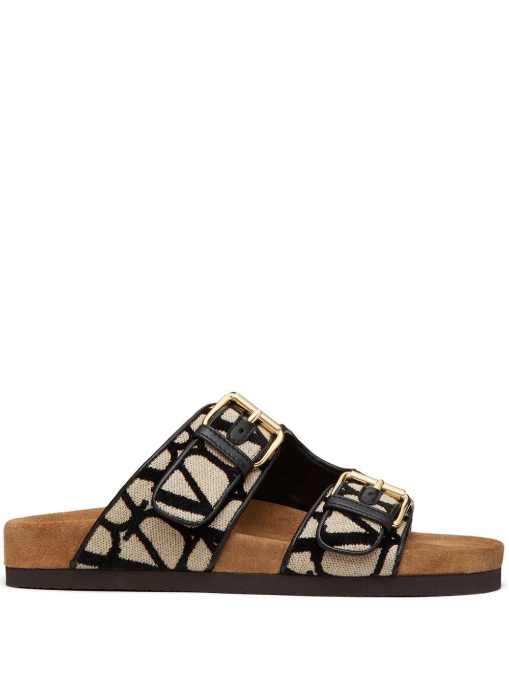 VALENTINO Stylish Women's Leather Slide Sandals in Natural Black - SS24