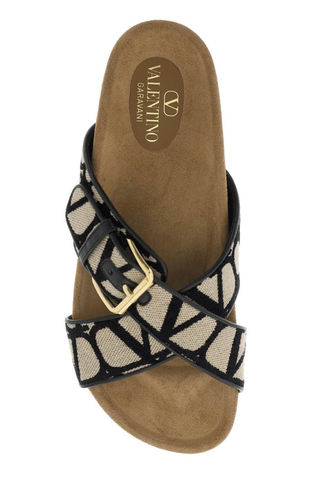 VALENTINO GARAVANI Multicolor Canvas Slide Sandals with Iconic Print for Women