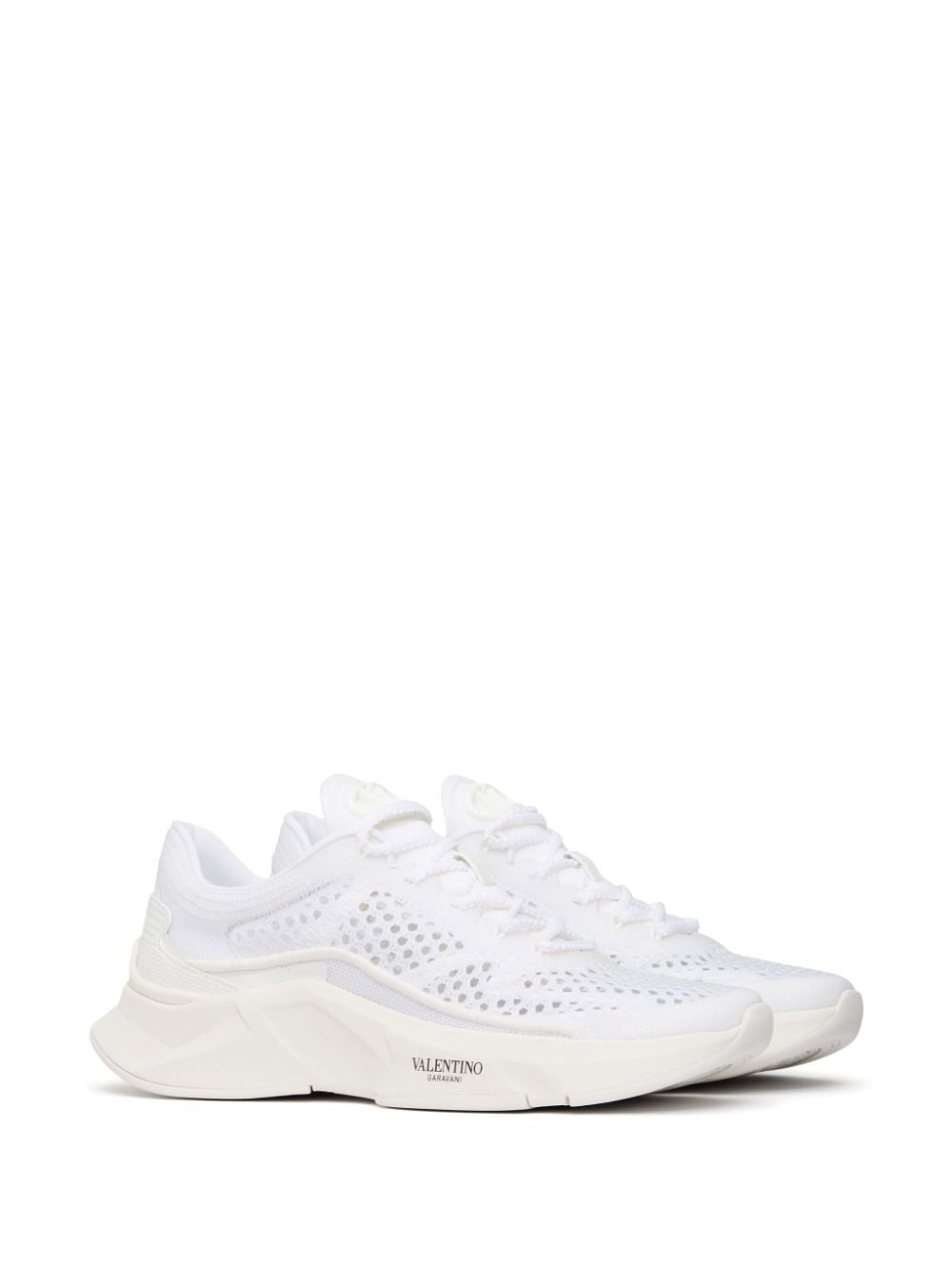 VALENTINO GARAVANI White Mesh Panel Sneakers with Chunky Rubber Sole for Women