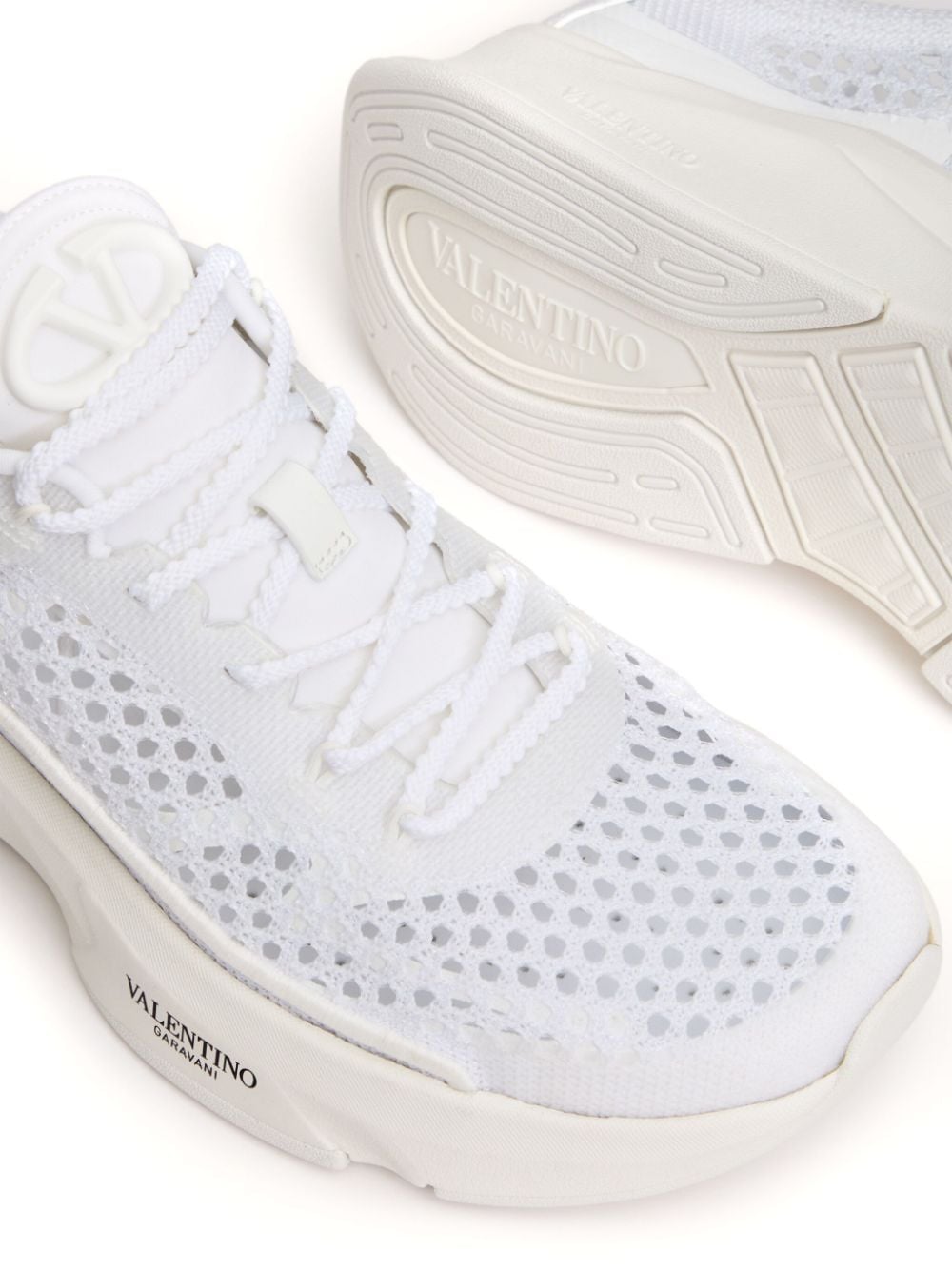 VALENTINO GARAVANI White Mesh Panel Sneakers with Chunky Rubber Sole for Women