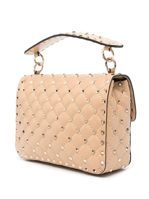 Powder Pink Quilted Leather Handbag with Decorative Studs and Chain Strap for Women