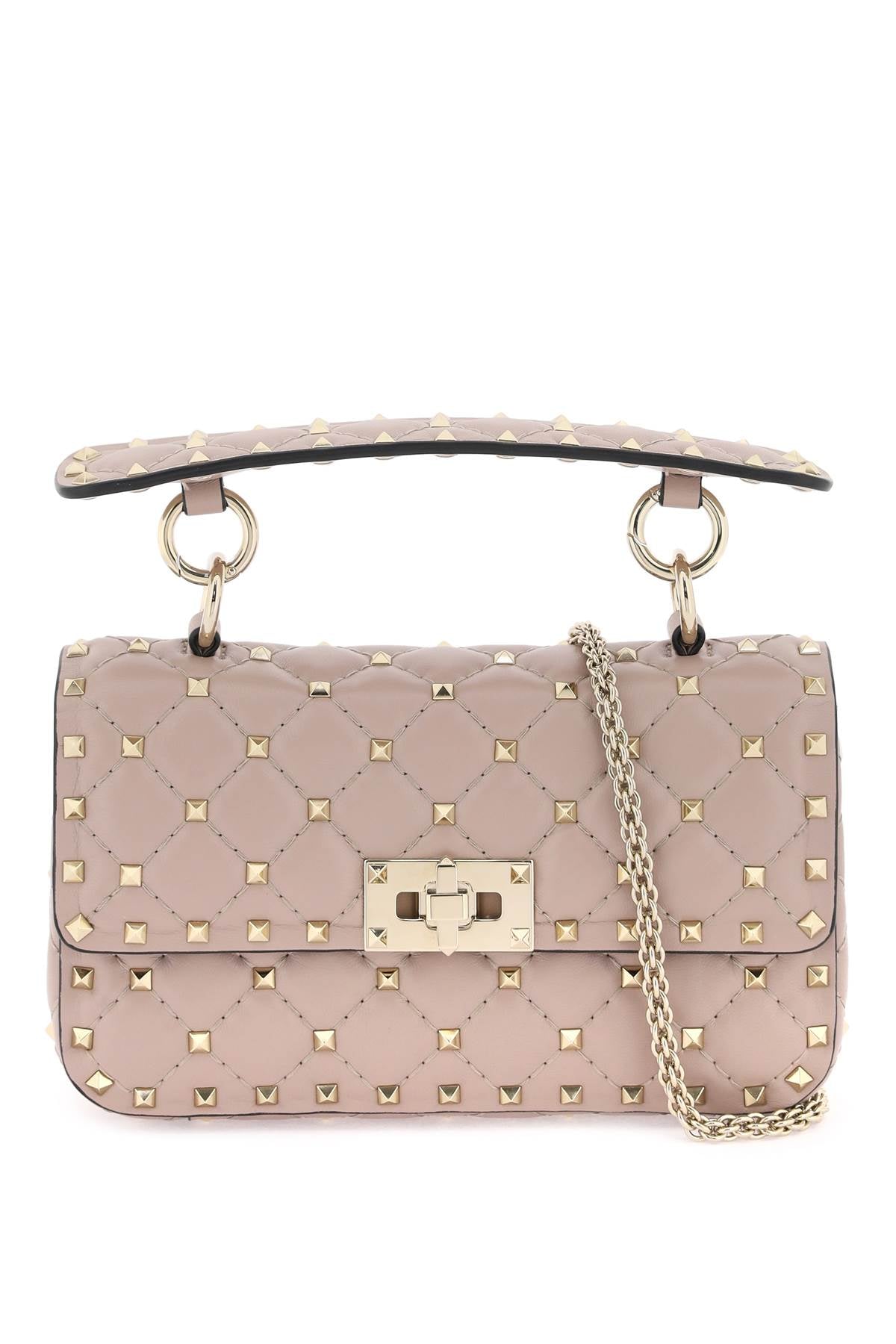 VALENTINO Pink Lambskin Leather Mini Shoulder Crossbody Bag with Rockstud Detailing for Women