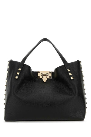 VALENTINO Women's Small Rockstud Top-Handle Black Leather Handbag