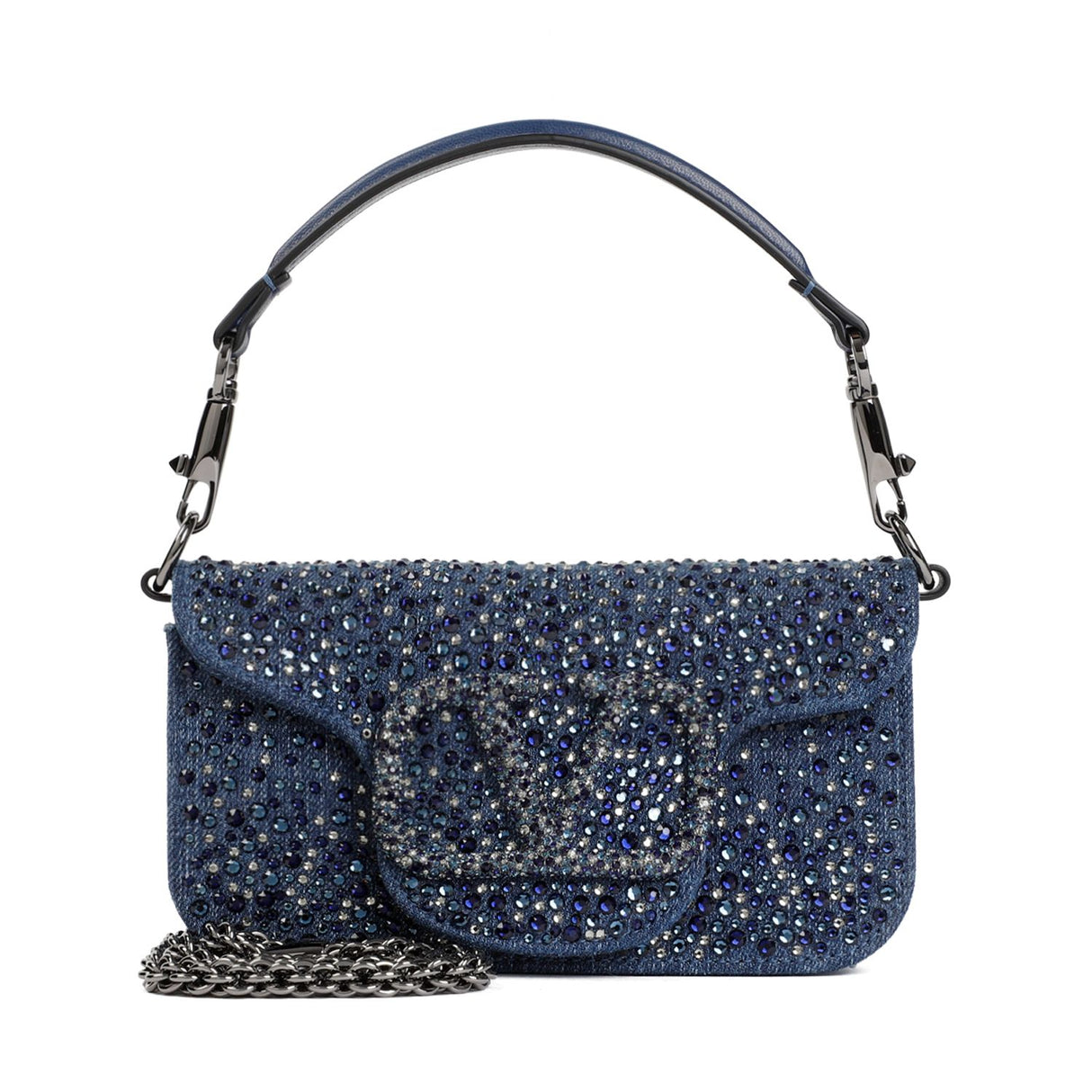 VALENTINO GARAVANI Navy Cotton Strass Mini Shoulder Bag for Women W:7.7" H:3.9" D:2.4" SS24