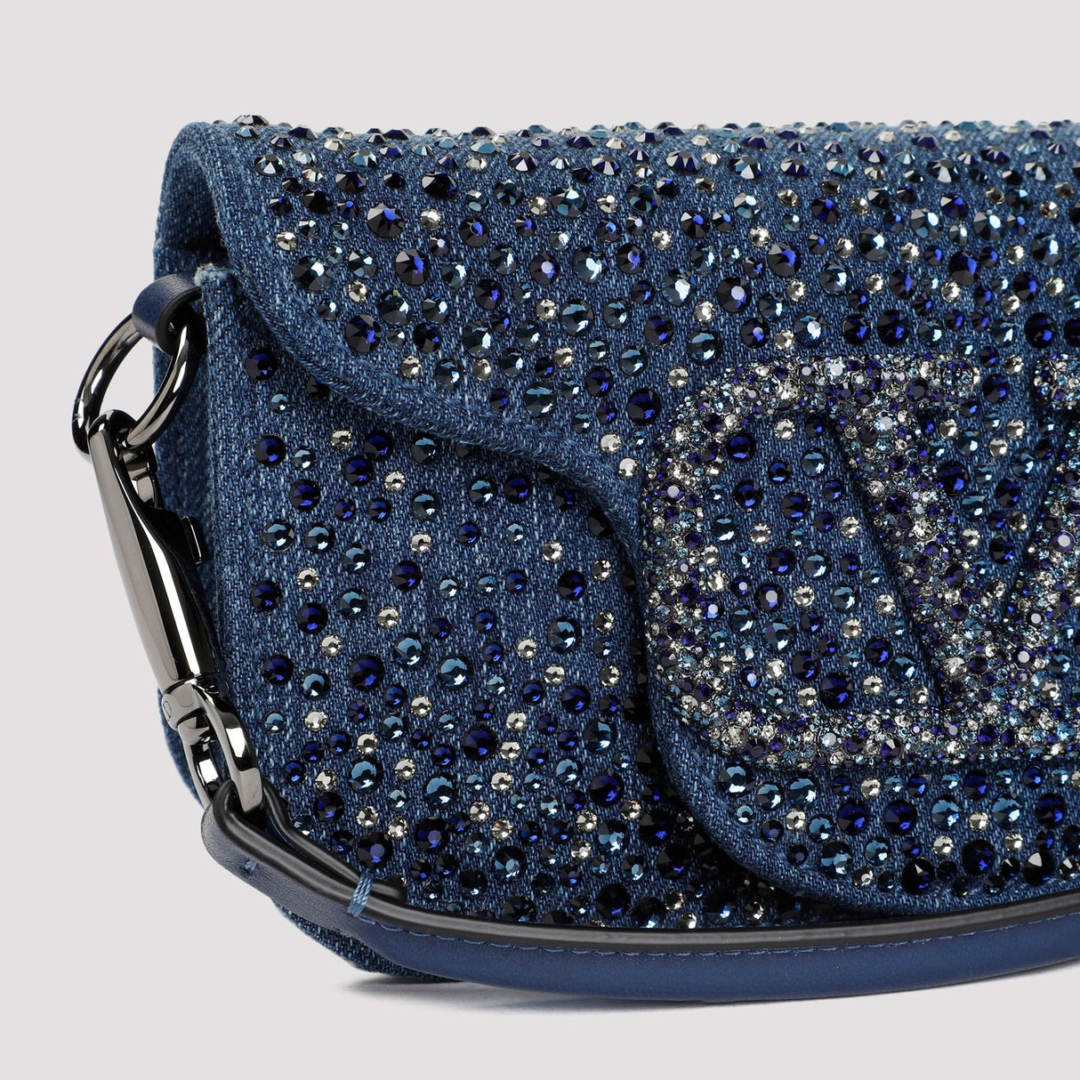 VALENTINO GARAVANI Navy Cotton Strass Mini Shoulder Bag for Women W:7.7" H:3.9" D:2.4" SS24